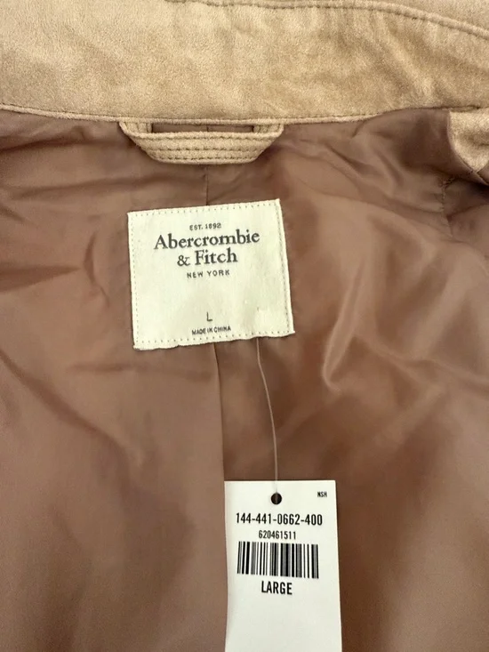 Abercrombie & Fitch Faux Suede Fringe Moto Jacket Tan 🧥 L - Picture 7 of 7